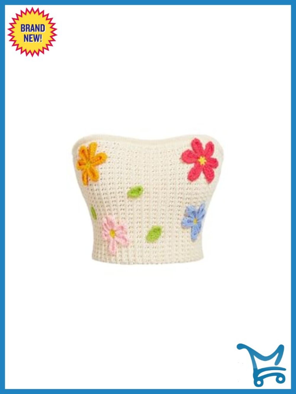 Strapless Crochet Tube Top Boho Floral Applique Cropped Summer